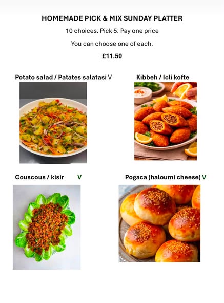 Homemade pick and mix Sunday platter menu